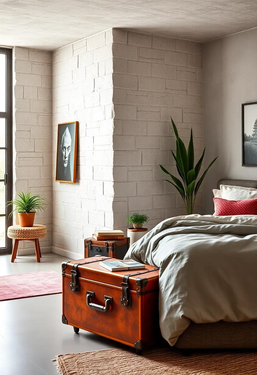 Vintage Suitcase Side Table: Add quirky⁤ storage​ and​ charm with a vintage suitcase used ⁤as‍ a side table, ideal​ for maximizing small spaces