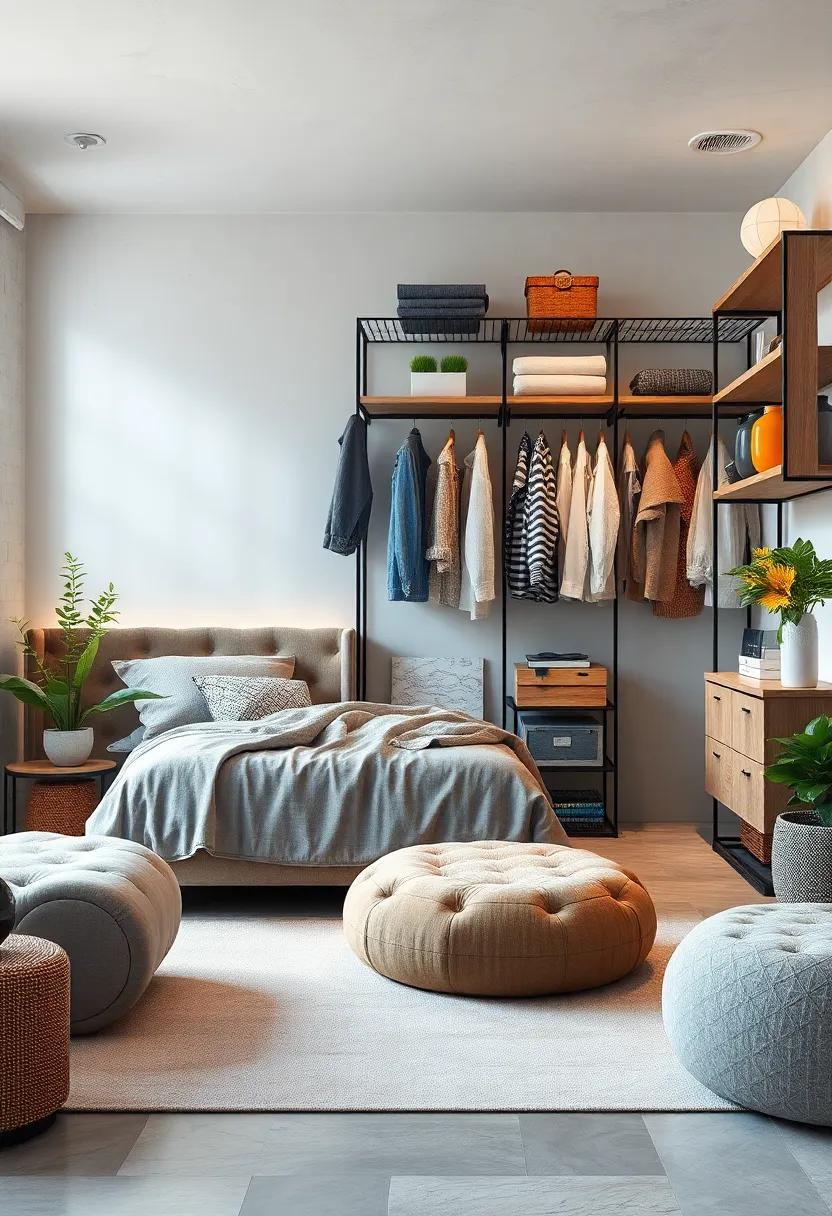 Wireframe Closet Organizer: Keep your wardrobe​ tidy with a wireframe closet organizer that ‍embodies the industrial style while enhancing functionality