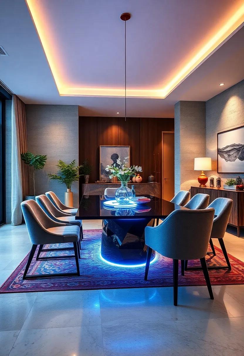 Choose a contemporary​ dining table featuring‍ integrated LED‌ elements ⁣that highlight its⁢ design while illuminating the dining experience