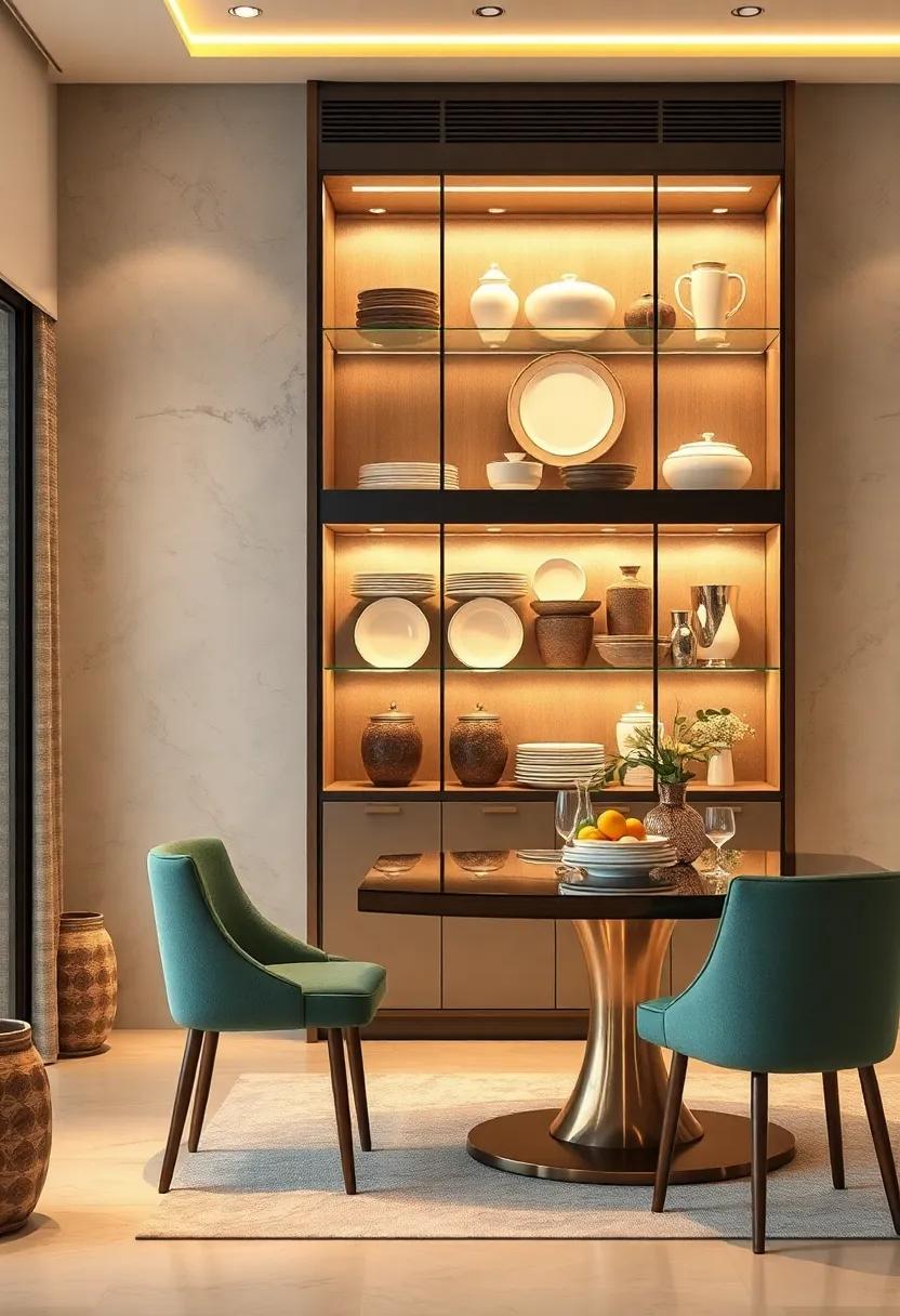 Showcase your⁤ favorite dishes ‍in a glass cabinet ‍with built-in LED ⁣lighting ⁣to turn your dining room into a culinary display