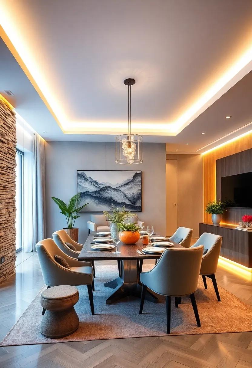 Use indirect LED ​lighting along the perimeter of ⁤your dining⁤ room ⁣to ‍create a soft glow that ‌wraps ​the space in⁣ ambiance