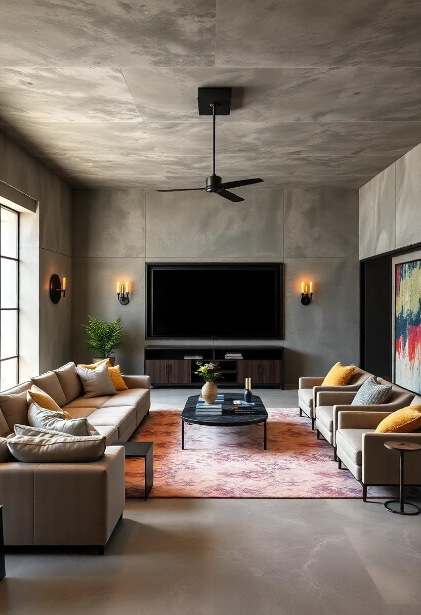 Industrial Chic: Raw concrete finishes, metal accents, and oversized furnishings create a⁢ modern industrial vibe that contrasts⁢ beautifully ​with a luxurious seating arrangement