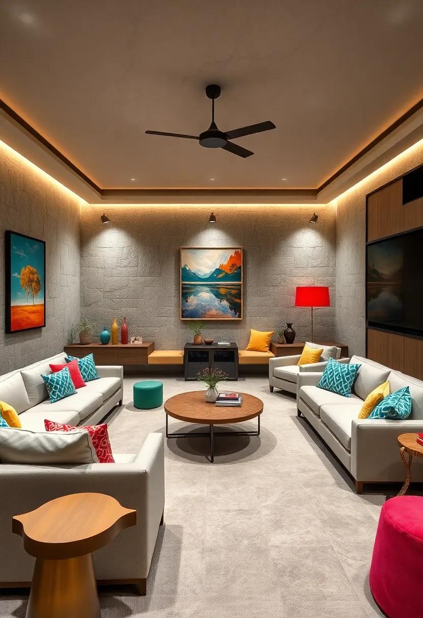 Eclectic Escape: A blend of ⁢unique furniture, art pieces, and vibrant colors that come together to form a fun and ⁢inviting⁤ theater room, equally suitable for family functions and parties