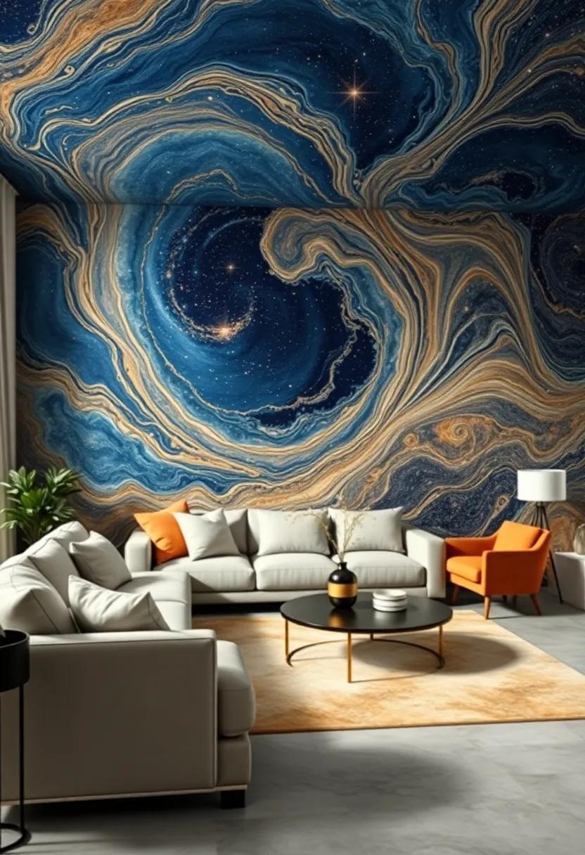 Celestial ‌Swirls: A mesmerizing blend of deep blues and golds that captures the essence of a starry night, perfect for making your ‌living room feel ⁢otherworldly