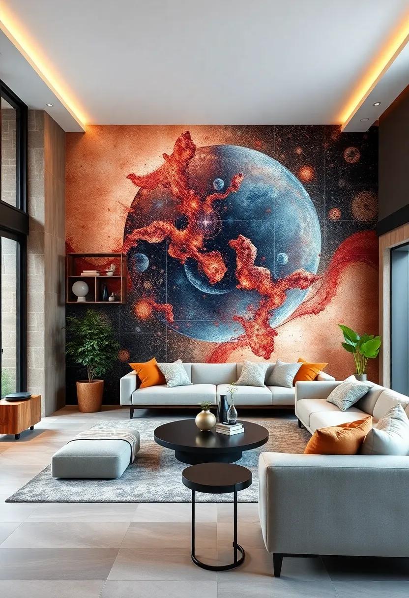 Cosmic Geometry: Mysterious ​shapes and celestial patterns that create an otherworldly vibe, making your living room feel like a portal⁣ to another dimension