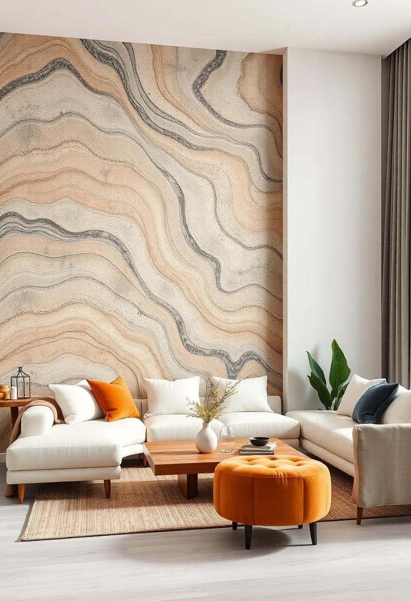 Textured waves: Wallpaper that mimics the look and feel of fabric, adding warmth and dimension, creating a cozy and inviting⁤ environment