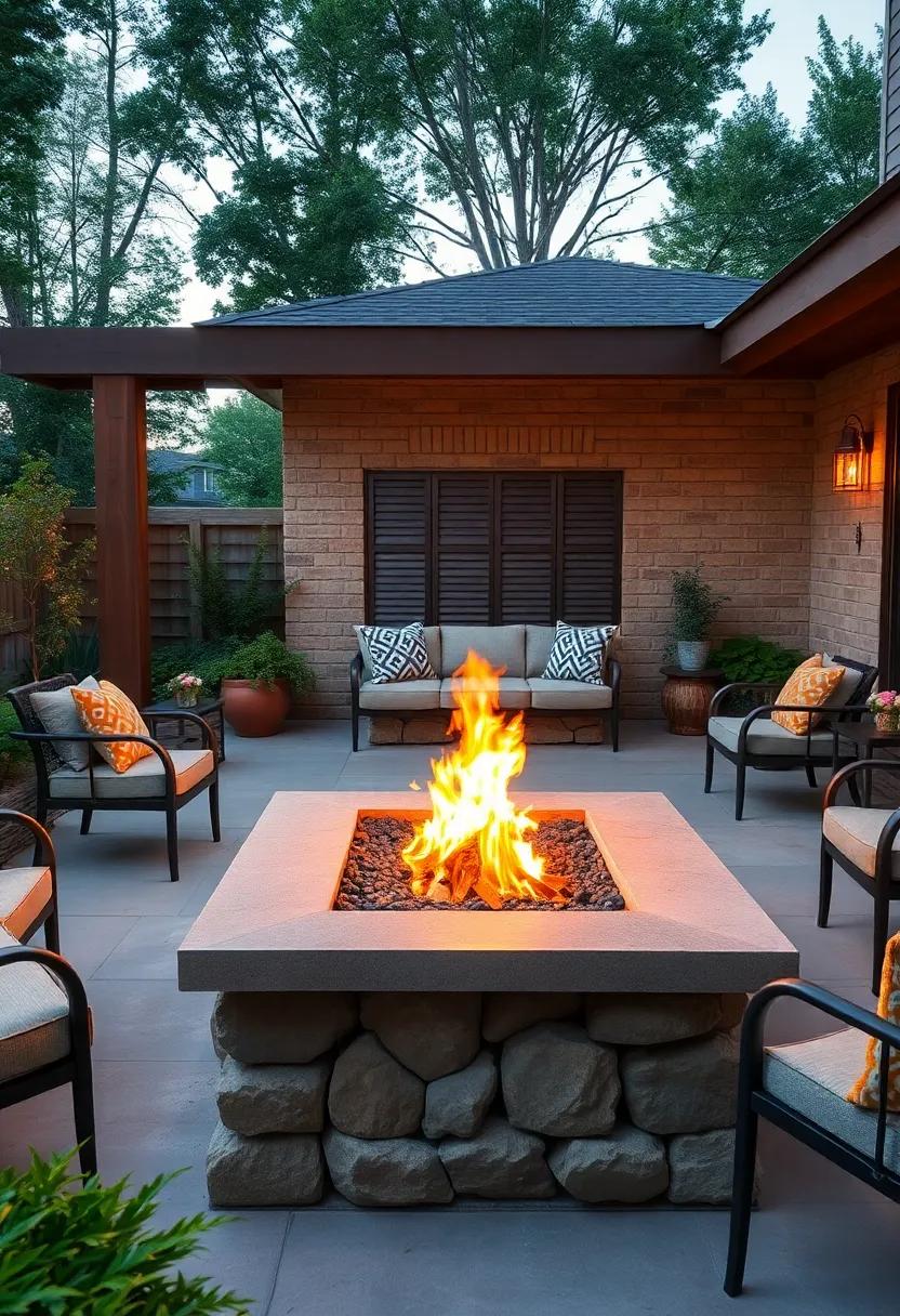 Enjoy the warmth‌ of a⁤ grand rectangular stone ​fire ‌pit, designed for⁢ larger spaces, ‍inviting friends and family to ⁤gather ‌around for unforgettable evenings