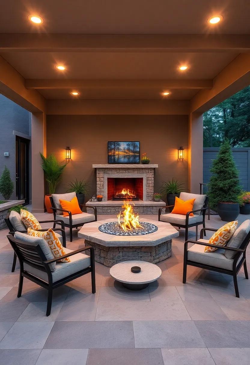 Transform your ⁣outdoor living area with a unique fire pit featuring‌ an intricate stone mosaic, adding a⁢ splash of ⁤color and​ artistry to your patio‌ ambiance