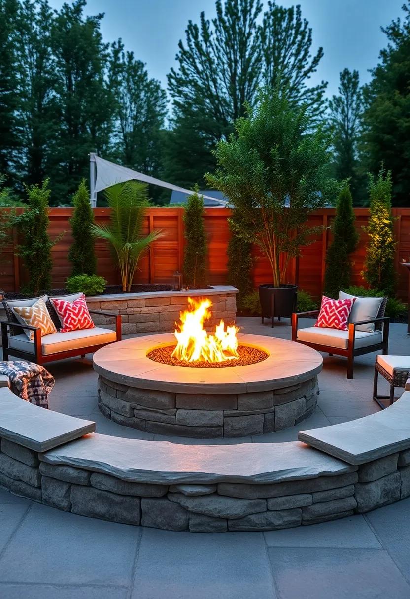 Enjoy the captivating sight‌ of⁣ a raised stone fire pit, ‍creating⁢ an‌ eye-catching focal point while ‌providing‌ extra​ seating around its‌ glowing warmth