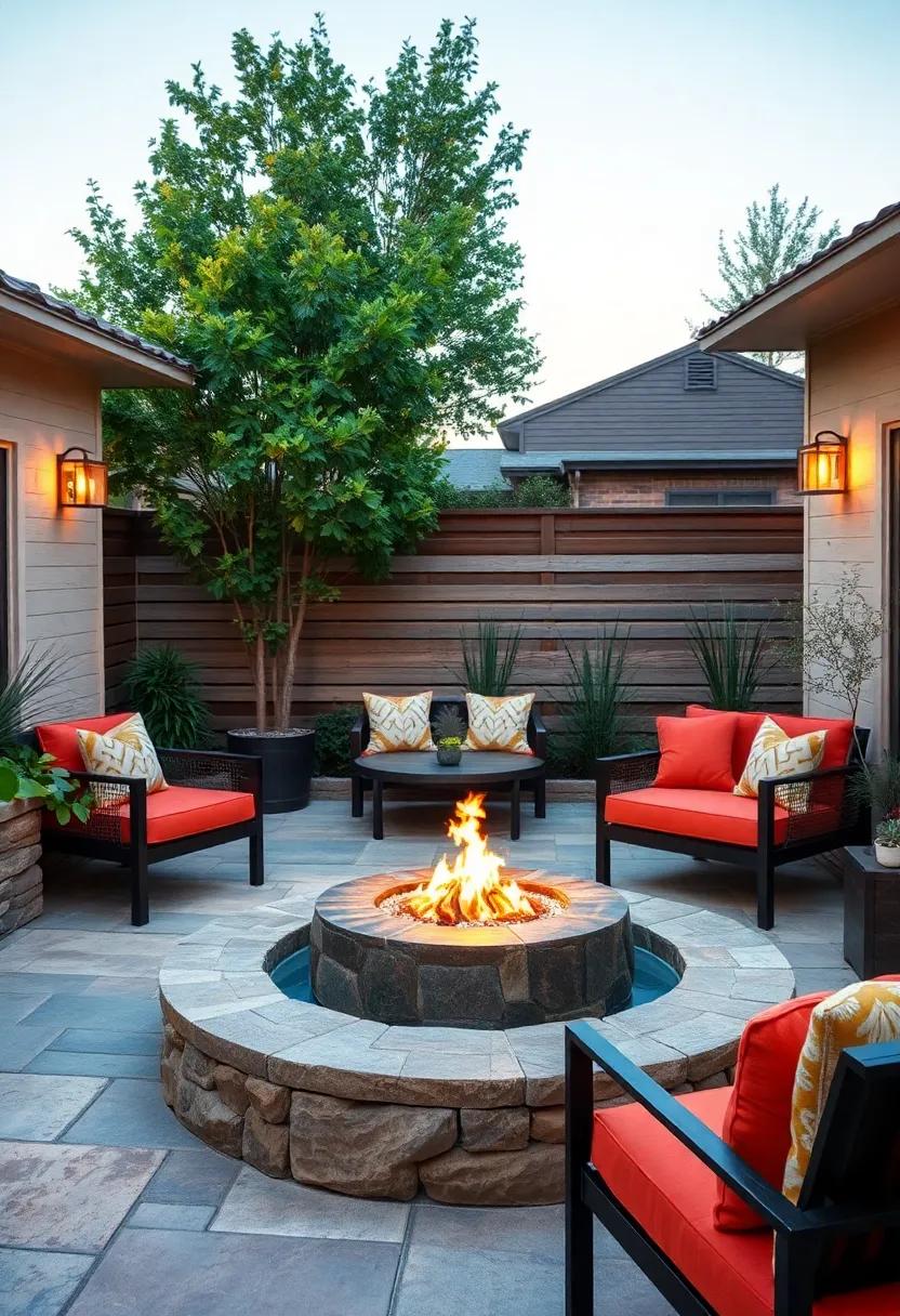 Immerse yourself in the allure ⁤of ⁣a ​dual-purpose feature‍ that ⁣combines a fire pit ⁢and a ⁢small water⁣ element, enhancing both ⁣warmth and ⁢ambiance