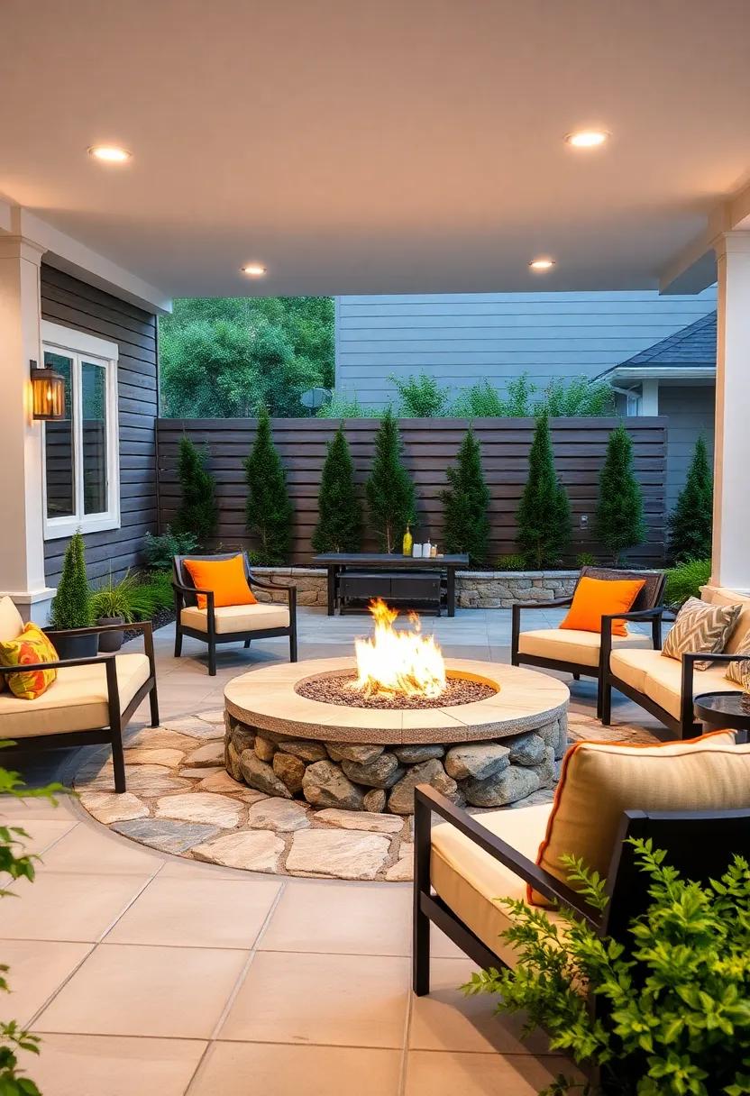 discover the elegance of a modern ‌circular fire ‌pit surrounded by smooth, ⁢polished‌ stones that create a sleek yet inviting ​focal ‍point ⁢on your patio