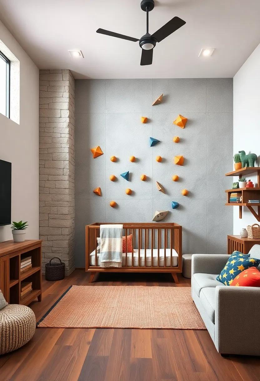 Climbing Wall: Incorporate a small indoor ⁤climbing wall or ⁢features that encourage physical activity, all designed in rustic styles