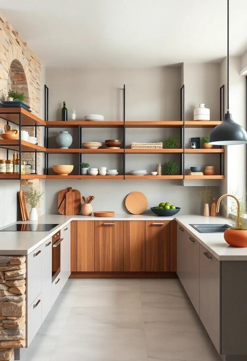 Discover how layering different materials, such as wood​ and metal, in open shelving can create a visually ⁢intriguing ‍and organized kitchen
