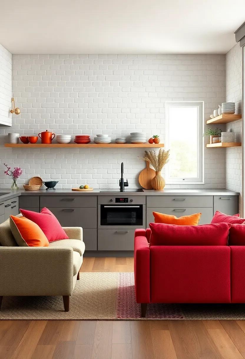 Dive into the world of color with open shelving that allows you to display ⁤vibrant dishware and decorative⁣ items, making a bold style statement