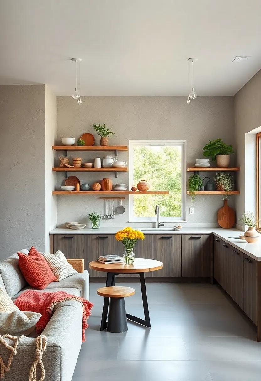 Engage with a ⁢nature-inspired design that embraces the beauty of ⁢open shelving paired with earthy materials to create a soothing atmosphere