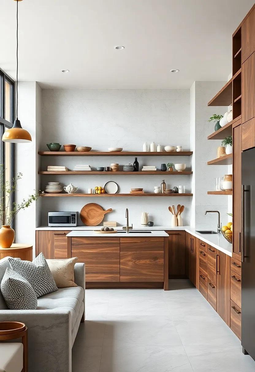 Marvel at the elegance of monochromatic open shelving that allows for a‌ cohesive look, showcasing subtle textures and patterns