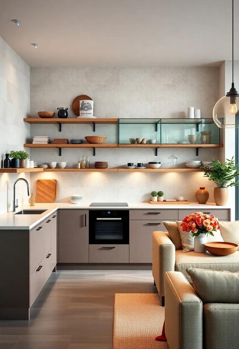 See how the ‍incorporation of glass-fronted open shelves offers a stylish way to⁤ showcase favorite⁢ items while protecting them from dust