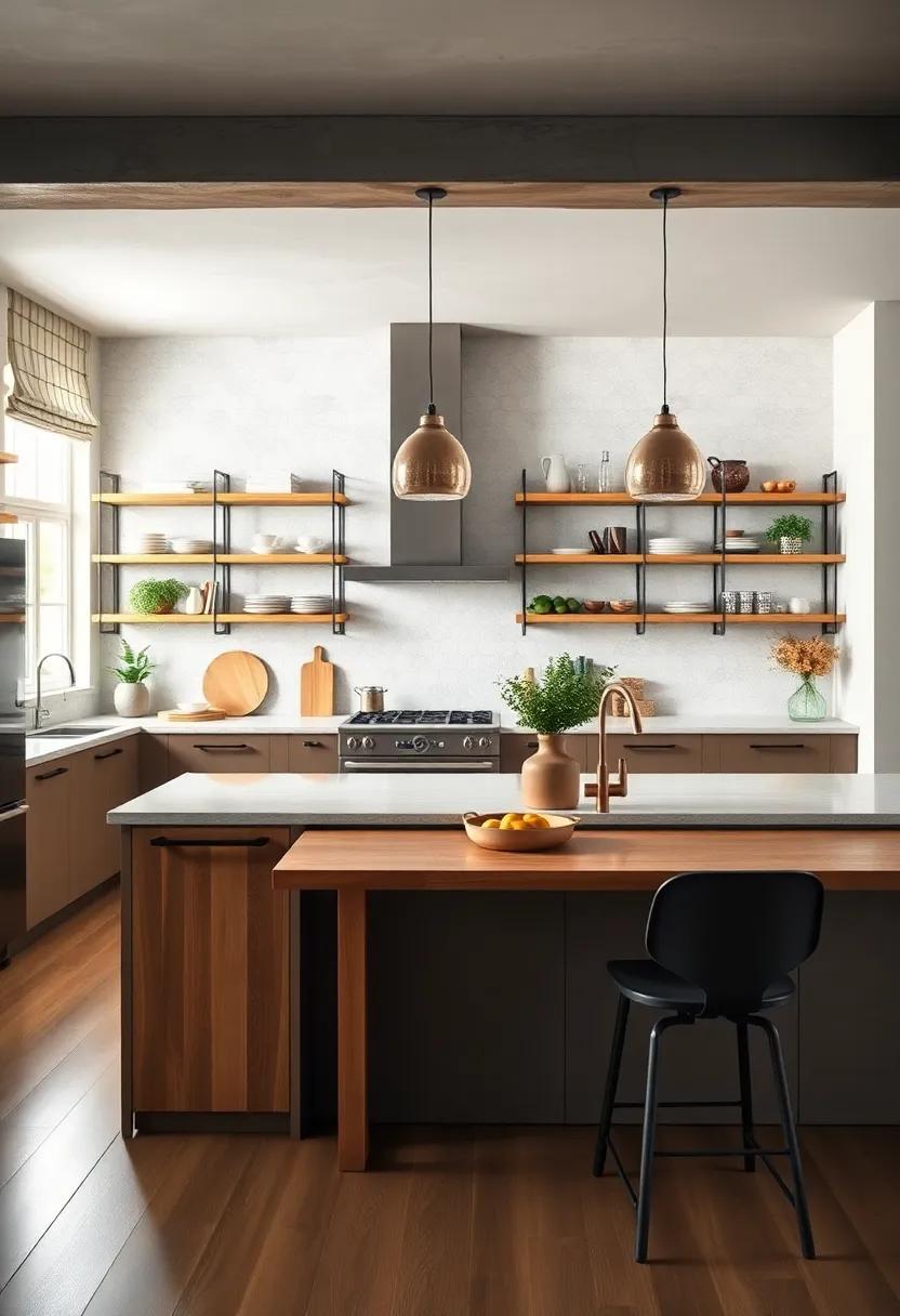 Transform your kitchen into a modern haven with sleek, ⁢metal-framed open shelving​ that provides a chic industrial contrast to soft textures