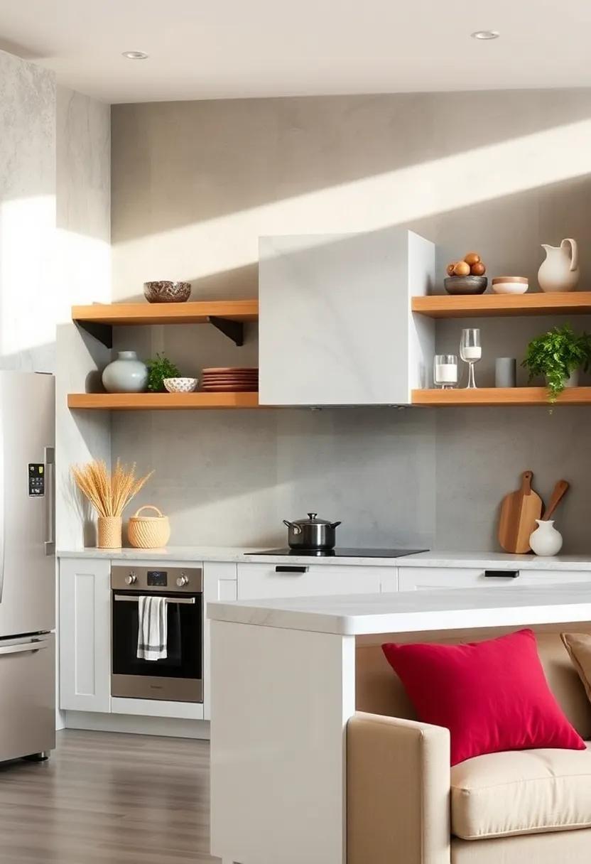 Witness how a mix of floating shelves and brackets creates visual ⁢interest while providing ample storage ⁤for kitchen‌ essentials and decorative items