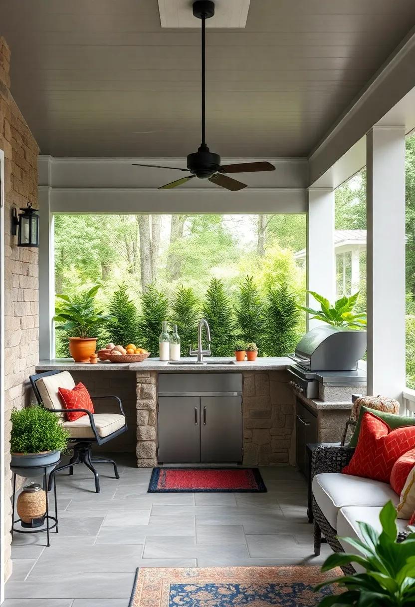 Picture ⁣a spacious screened porch kitchen featuring ​a bar-style sink and a built-in grill, perfect⁢ for crafting signature cocktails and⁢ hosting fabulous outdoor brunches