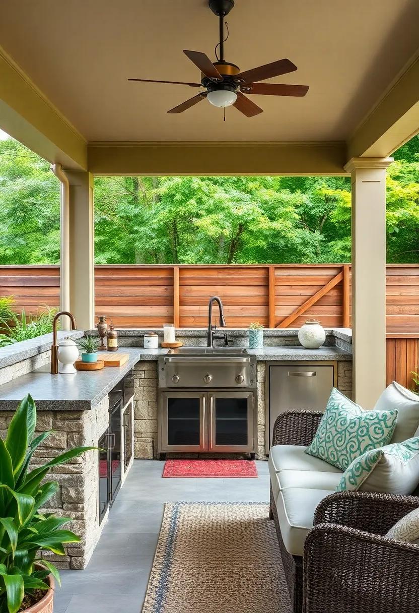 Get inspired ‍by an‌ outdoor kitchen that combines industrial elements with ‍rustic charm,‍ complete with‌ a robust sink and weathered fixtures‌ that‌ create a stunning visual contrast