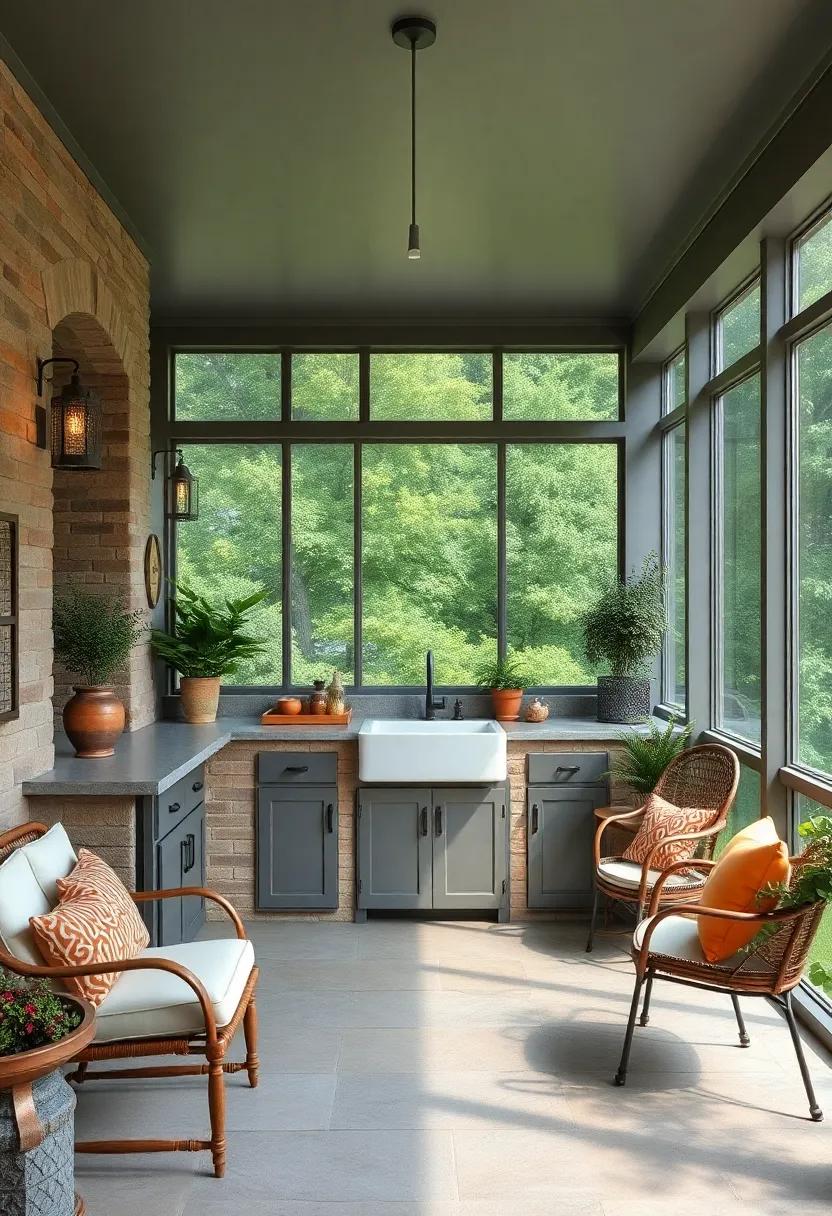 Discover the ⁢charm of a vintage-inspired screened porch kitchen complete with a classic⁤ cast-iron sink and traditional⁣ decor ‍that pays homage to timeless design