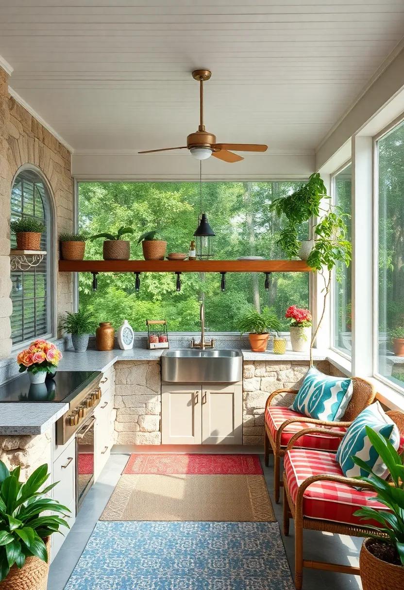 Explore ‌a playful and whimsical⁣ screened porch kitchen adorned⁢ with ⁤quirky decor, a fun-shaped sink, and ample ⁢room for ⁤creativity while cooking outdoors