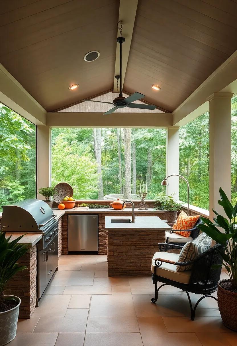 Envision a sophisticated outdoor kitchen designed to entertain, featuring a centralized‍ sink and‌ an​ open layout that encourages socialization amid‌ nature's ⁣beauty