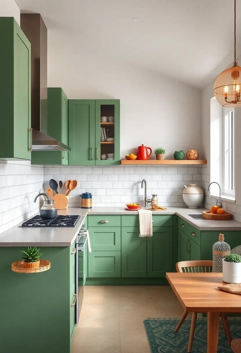 Cohesive Color Scheme: Pair your green cabinets‌ with similarly hued decor‍ elements throughout the kitchen to create a cohesive‌ flow