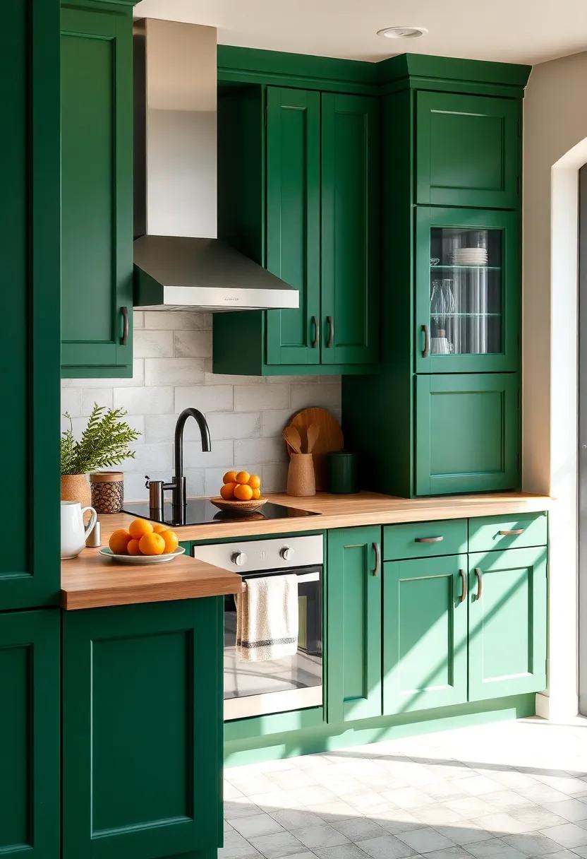 Embrace Nature: Use deep forest green cabinets paired with⁤ rustic wooden‌ countertops to ⁤create a cozy,⁢ natural vibe in your kitchen