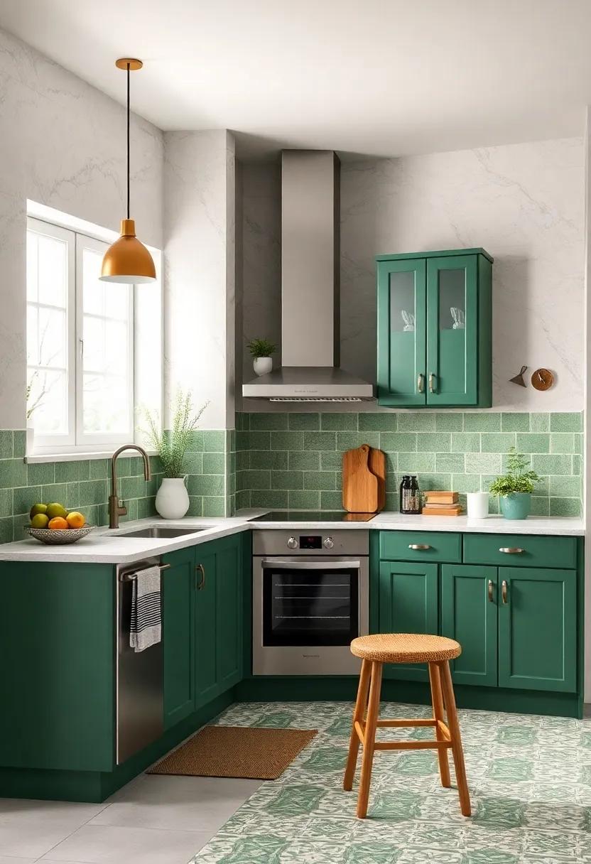 Play with Patterns: Utilize ⁣patterned tiles in greens and ‌whites to ​enhance the⁤ allure of your green cabinets while adding ​visual interest