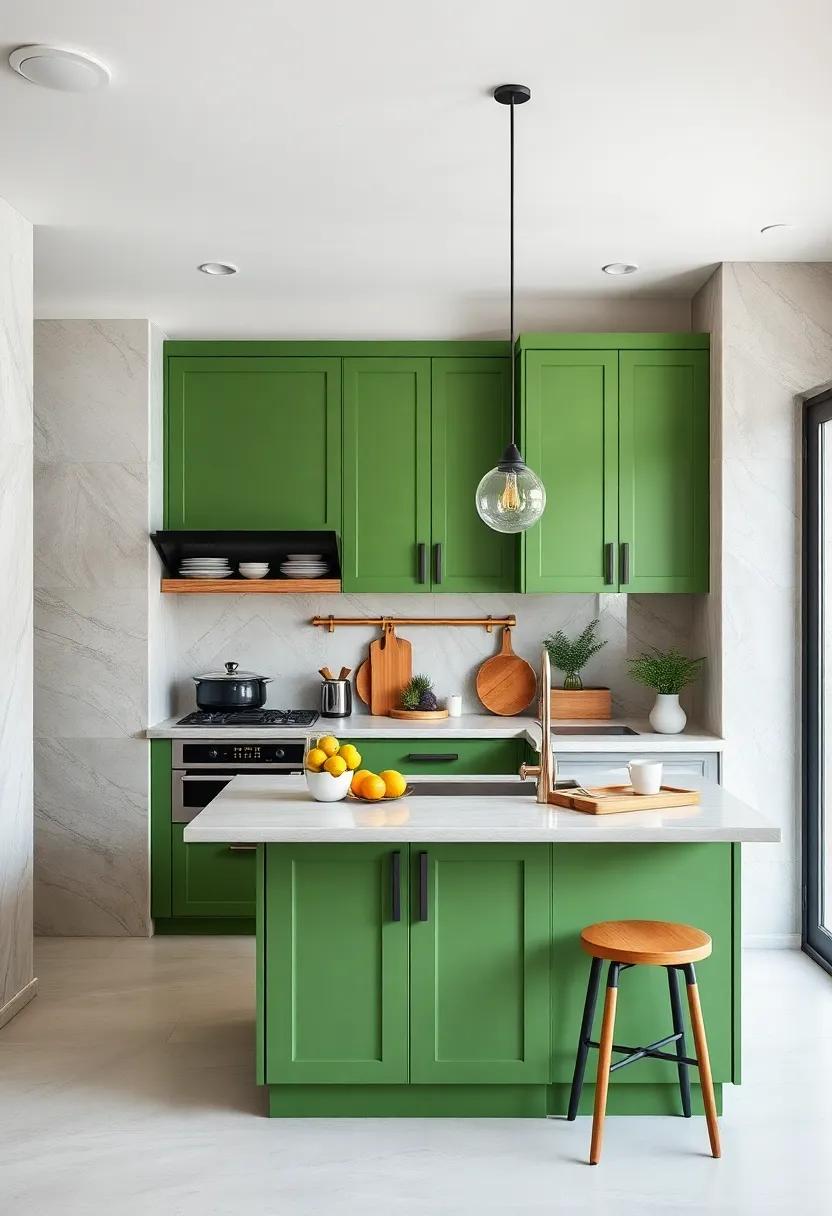 Practical Layout: Design an efficient layout ⁣with green cabinetry ​that maximizes storage⁤ while ensuring a functional and stylish cooking​ space