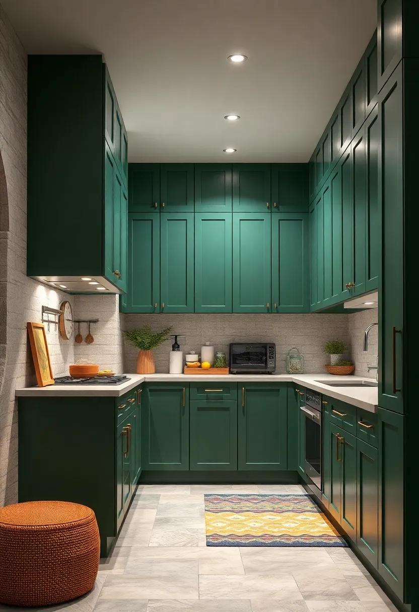 Vertical Space:⁢ Maximize storage with tall green cabinets that extend to the ceiling, giving the illusion of height and space