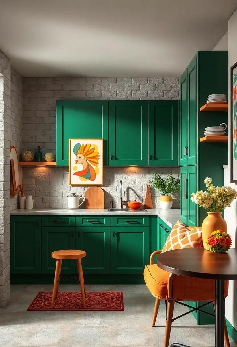 Vivid‌ Embellishments: Add a pop of personality by incorporating vibrant artwork or ​colorful decor ⁤against your green cabinets
