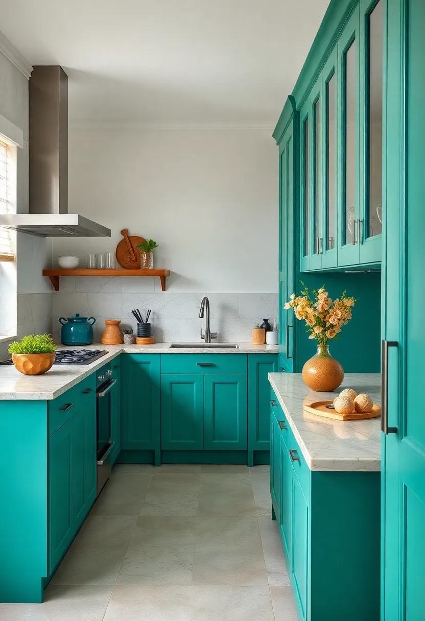 Zen Oasis: Create a calming space with muted teal cabinets complemented by neutral tones⁤ in the ⁢backsplash ‍and flooring