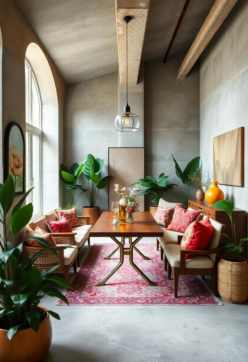 Bohemian Escape: Infuse⁢ your dining room‌ with⁣ vibrant patterns, eclectic furniture, and⁤ plenty of greenery for a⁣ laid-back, artful vibe