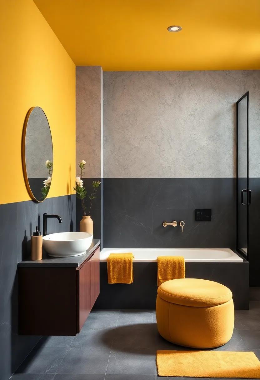 Mustard Yellow and Charcoal: ‌Create a bold statement ​bathroom by combining⁤ vibrant mustard yellow with dark charcoal ⁢elements, perfect for those‍ daring enough to stand ⁣out