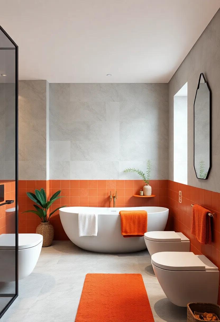Funky Orange and Mocha: create an energetic vibe with bold orange tiles ‌grounded by mocha accents, making for an exciting ⁤and contemporary fusion