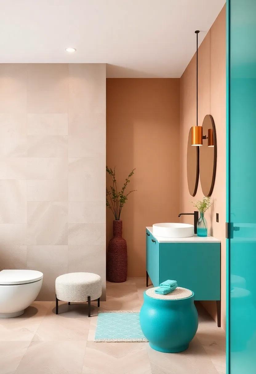 Warm Beige and⁤ Vibrant Turquoise: Fuse warmth‌ and vibrancy‌ with warm beige walls accented by ​turquoise accessories, making your bathroom a lively and⁤ inviting space