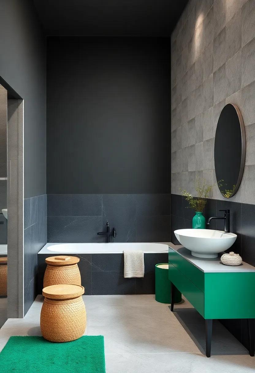 Charcoal and Emerald Green: Create‌ depth and sophistication with dark charcoal walls complemented by rich emerald ‌accents, delivering a bold ​and dramatic atmosphere