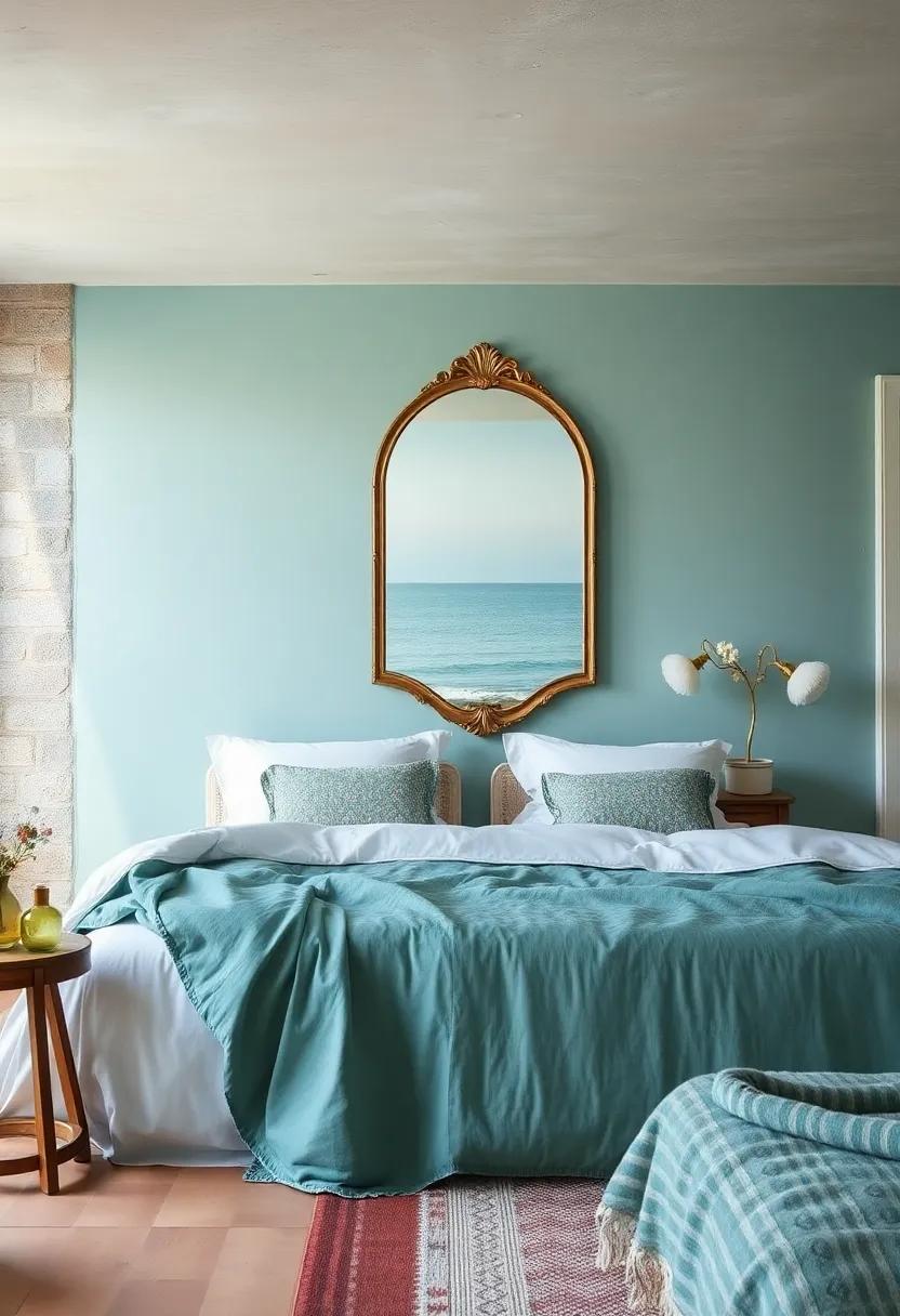 Coastal Serenity: Soak ‍in the calming vibe of a seaside bedroom where sea-glass ‌hues pair beautifully with‍ a vintage mirror ‌reflecting dreamy coastal views