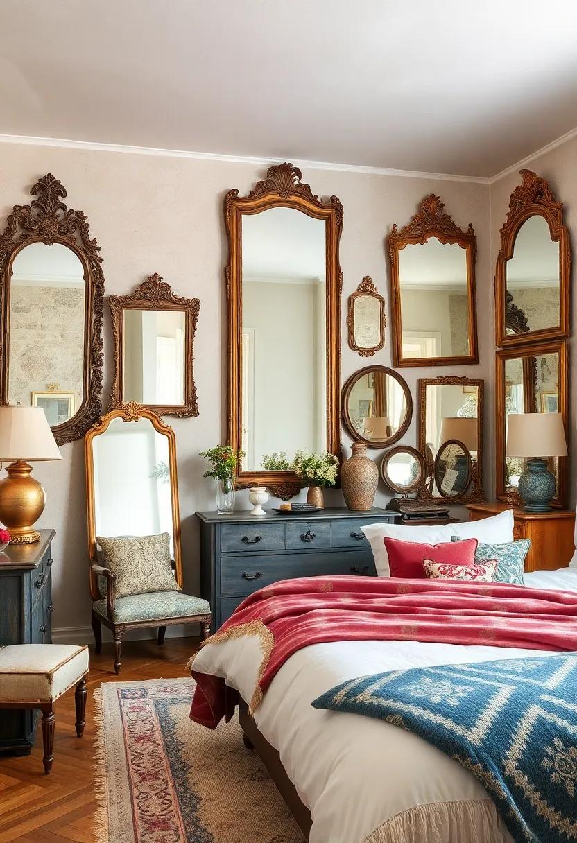 The Collector’s den: Enter a curated bedroom space showcasing multiple antique mirrors, each telling a distinct story and enhancing the room's personality