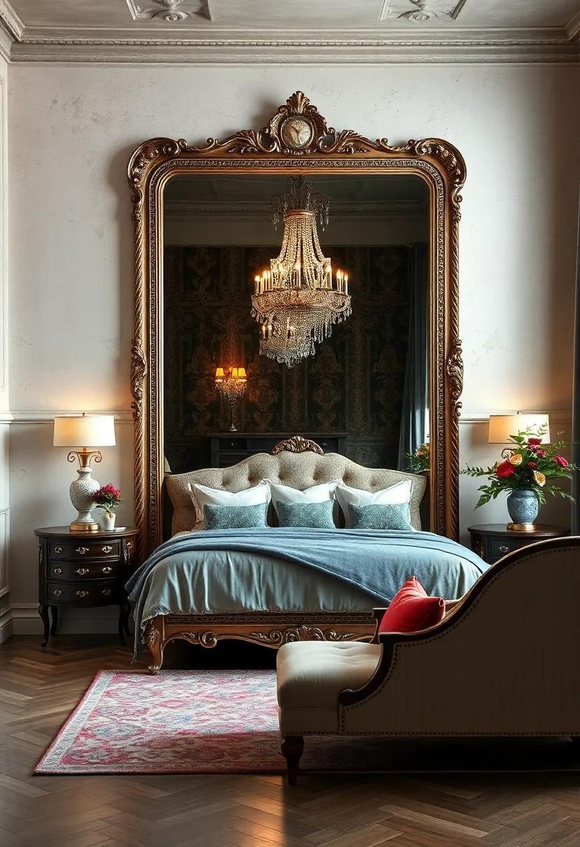 The Romantic‍ Renaissance: Witness the opulence of ⁤a renaissance-style⁤ bedroom where a ⁤lavish ​antique⁢ mirror reflects extravagant ‌chandeliers and rich tapestries
