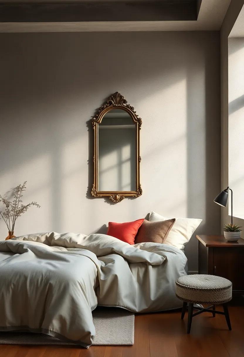 Subtle sophistication: Discover ‍a modern vintage‍ bedroom ⁤where a simple yet elegant mirror ‌adds a touch of refinement ‍without overshadowing the minimalist design