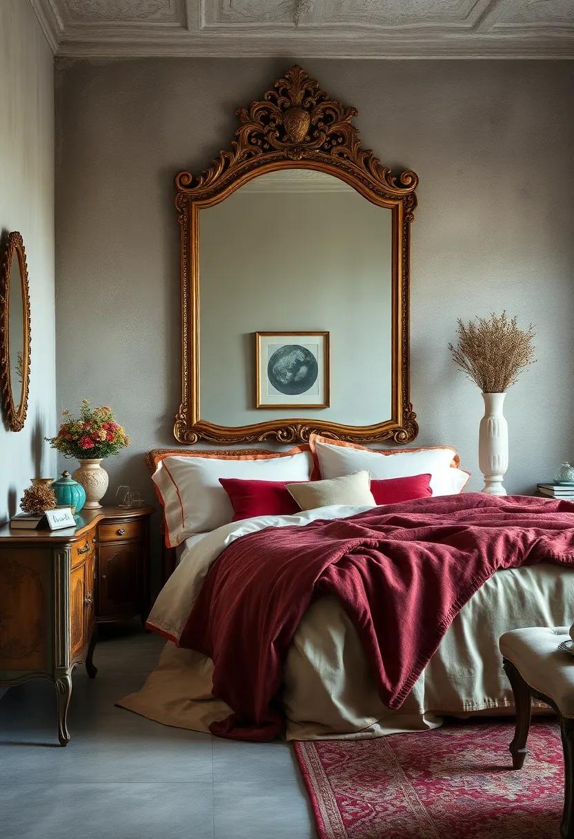 Timeless Textures: Examine the layers⁣ of textures in a vintage ⁣bedroom, where an embellished mirror plays beautifully off rich fabrics and antique furnishings