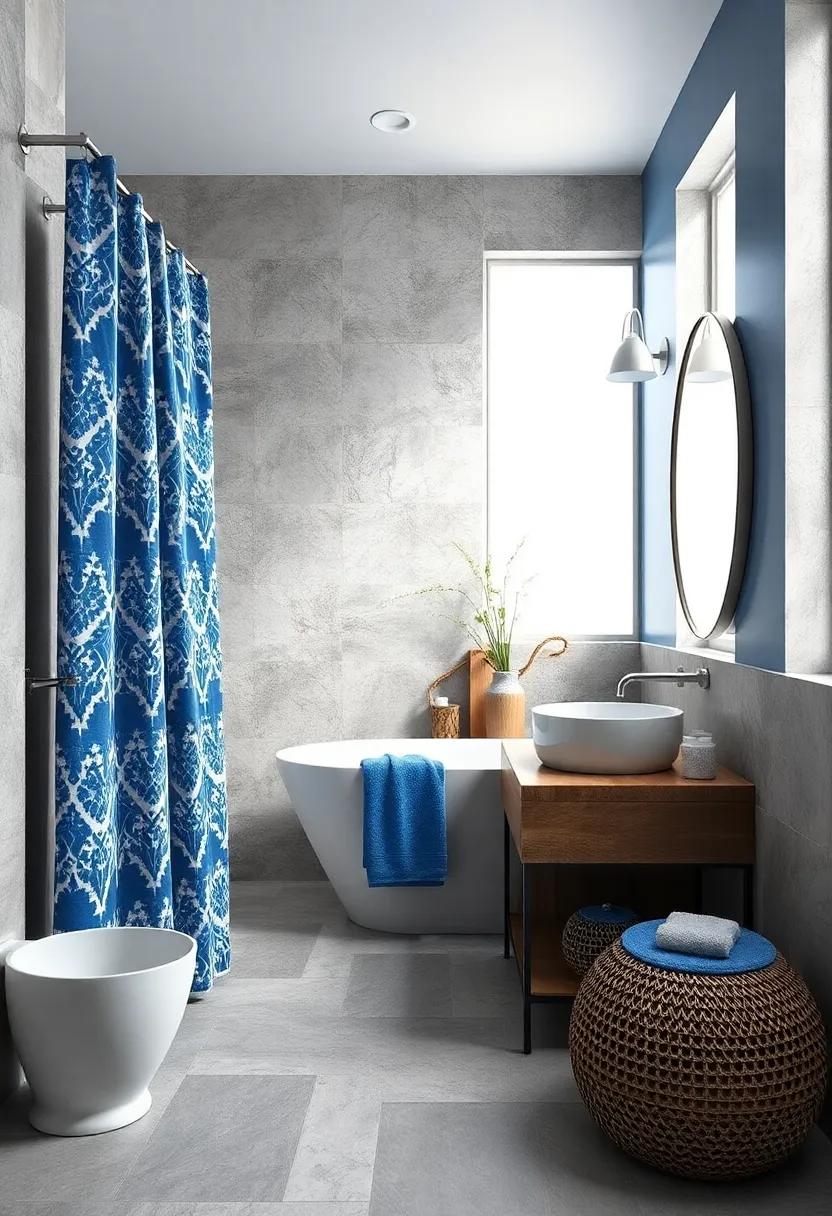 Blue and White Geometric Patterns: Play with geometric patterns in blue and white ‍for towels or shower curtains that add⁣ a touch ‌of⁣ contemporary flair