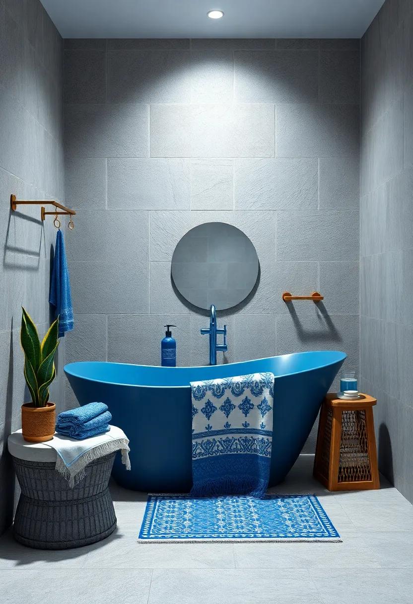 bohemian Blue Textiles: Layer your bathroom decor with⁢ bohemian-style textiles, featuring intricate blue patterns that add an artistic touch
