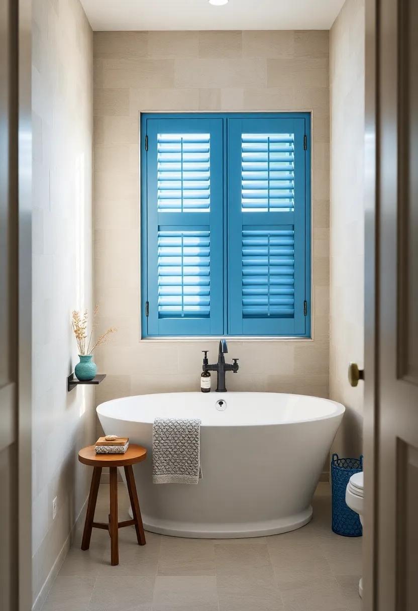 Classic Blue Shutters: Install classic blue ​shutters ‌in a bathroom window for added privacy and​ a pop of color ‌that works beautifully‍ with natural light