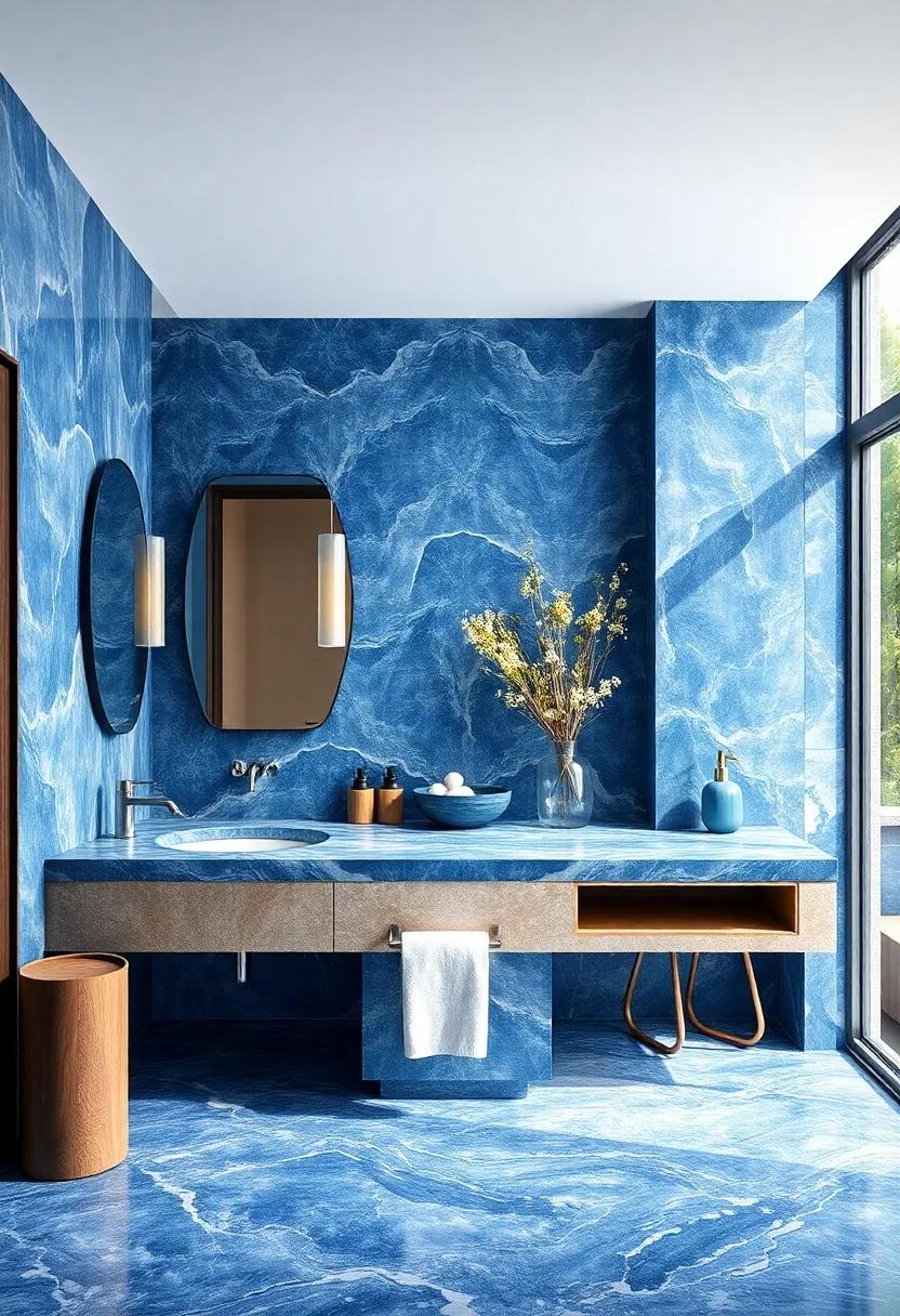 Elegant‌ Blue Marble Countertops: Elevate your ⁢space⁢ with⁢ stunning blue marble countertops that add sophistication and a unique touch to any bathroom