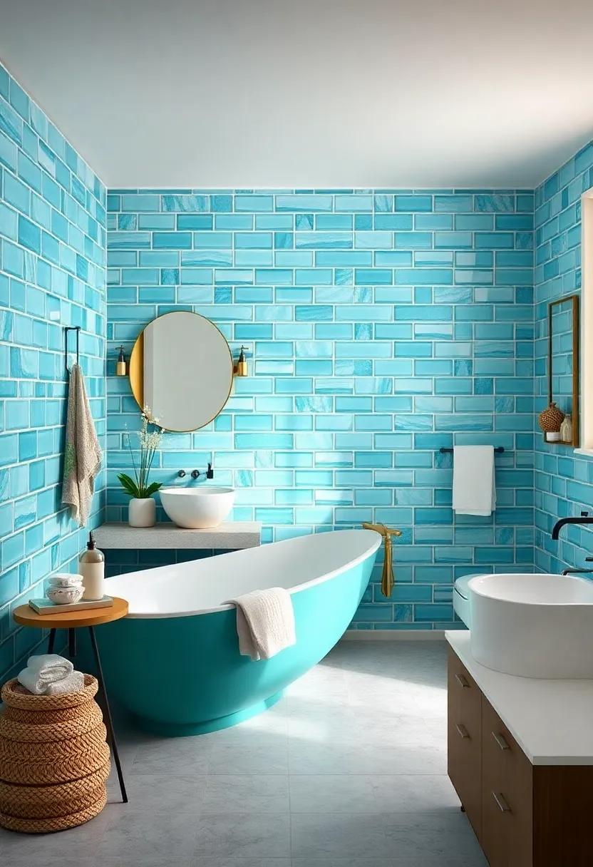 Embrace Ocean Vibes with Turquoise Tiles:⁣ add a splash of seaside charm to⁢ your ⁢bathroom with glossy turquoise tiles that reflect light and create a calming atmosphere